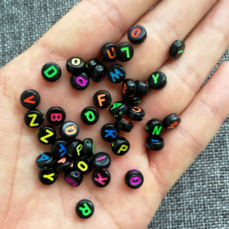 Looconi Amaney 1400 Pieces Round Alphabet Letter Beads A-Z 4x7mm Black Acrylic with Colorful Letter and Crystal Line for Jewelry Making - Image 3